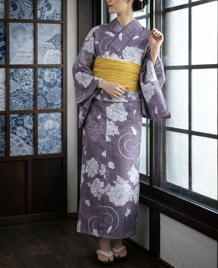 2026年販売開始！ 【F】牡丹モーヴ 涼を感じる綿麻仕立て上がり 綿麻 浴衣 レディース 浴衣 2点セット 浴衣+帯 花火大会 夏祭り 盆踊り フリーサイズ ワンピース浴衣 は下のこのショップの商品をすべて見るよりご覧ください