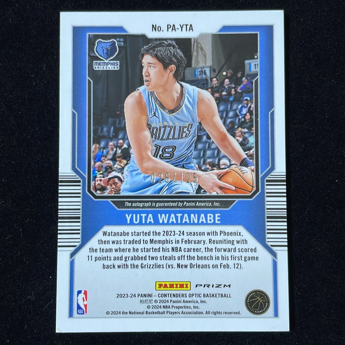 渡邊雄太 Watanabe Yuta Panini Contenders Optic 2023-24 /125 Auto