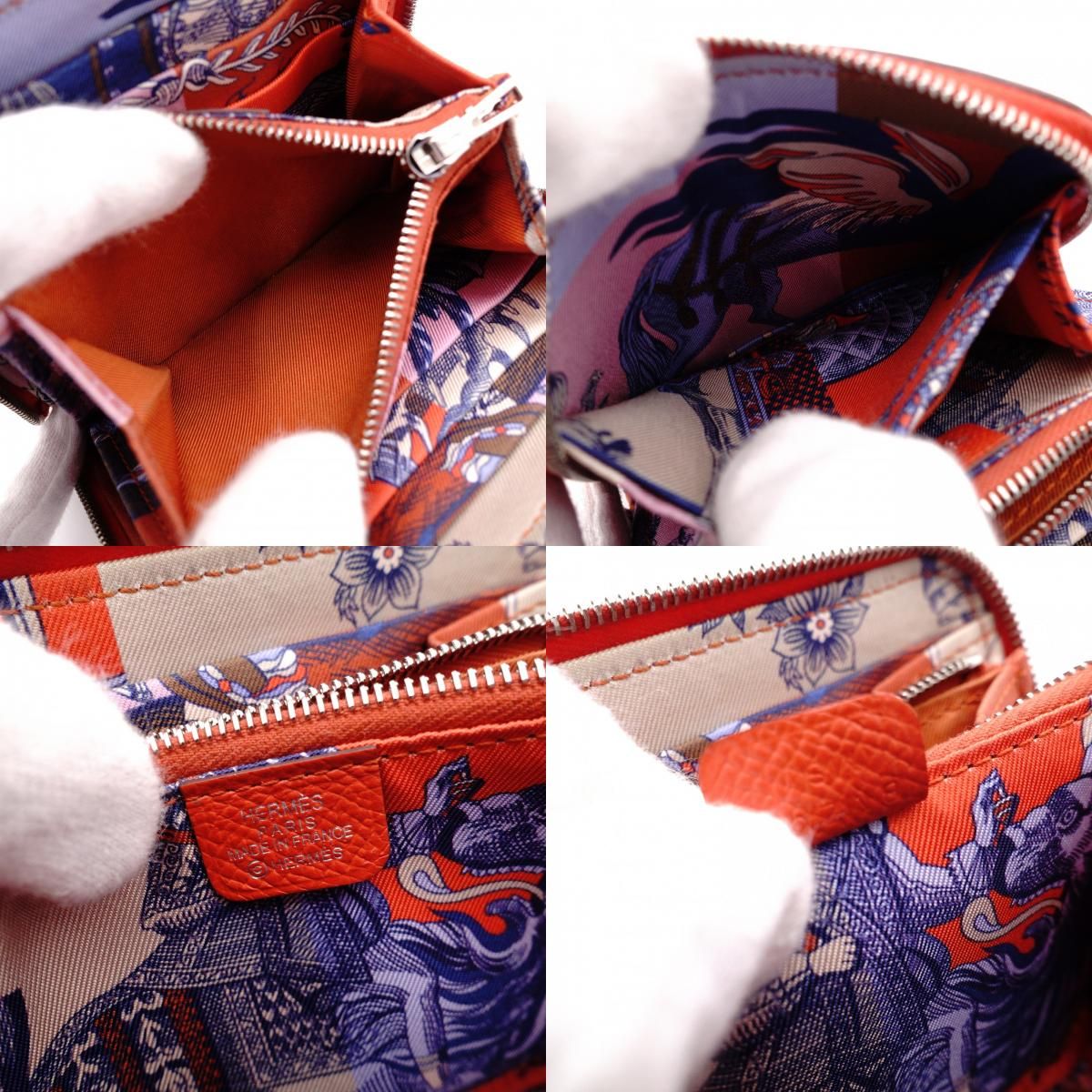 HERMES エルメス シルクイン コンパクト コインケース レザー オレンジ