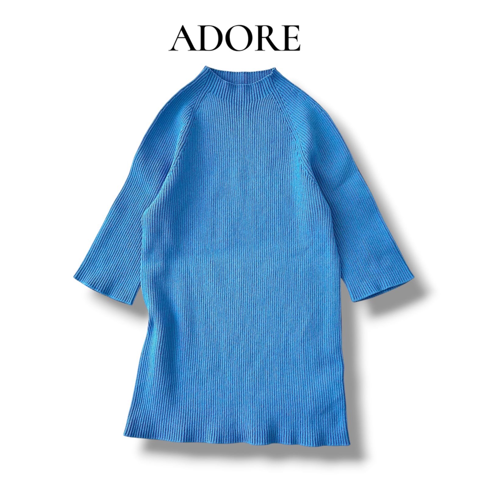 【あいあいです】ADORE 半袖セーター 38 ブルー アドーア ADORE ベーシック リブニット 半袖 ブルー 青 38 M ホール