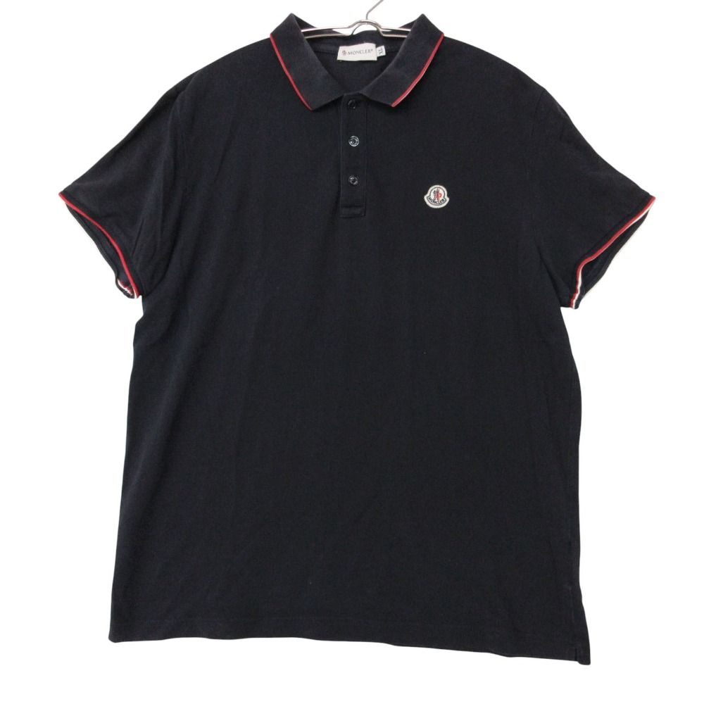 モンクレール ポロシャツ　トリコロール　黒　M MONCLER (モンクレール) メンズ ポロシャツ 半袖 3連ワッペン