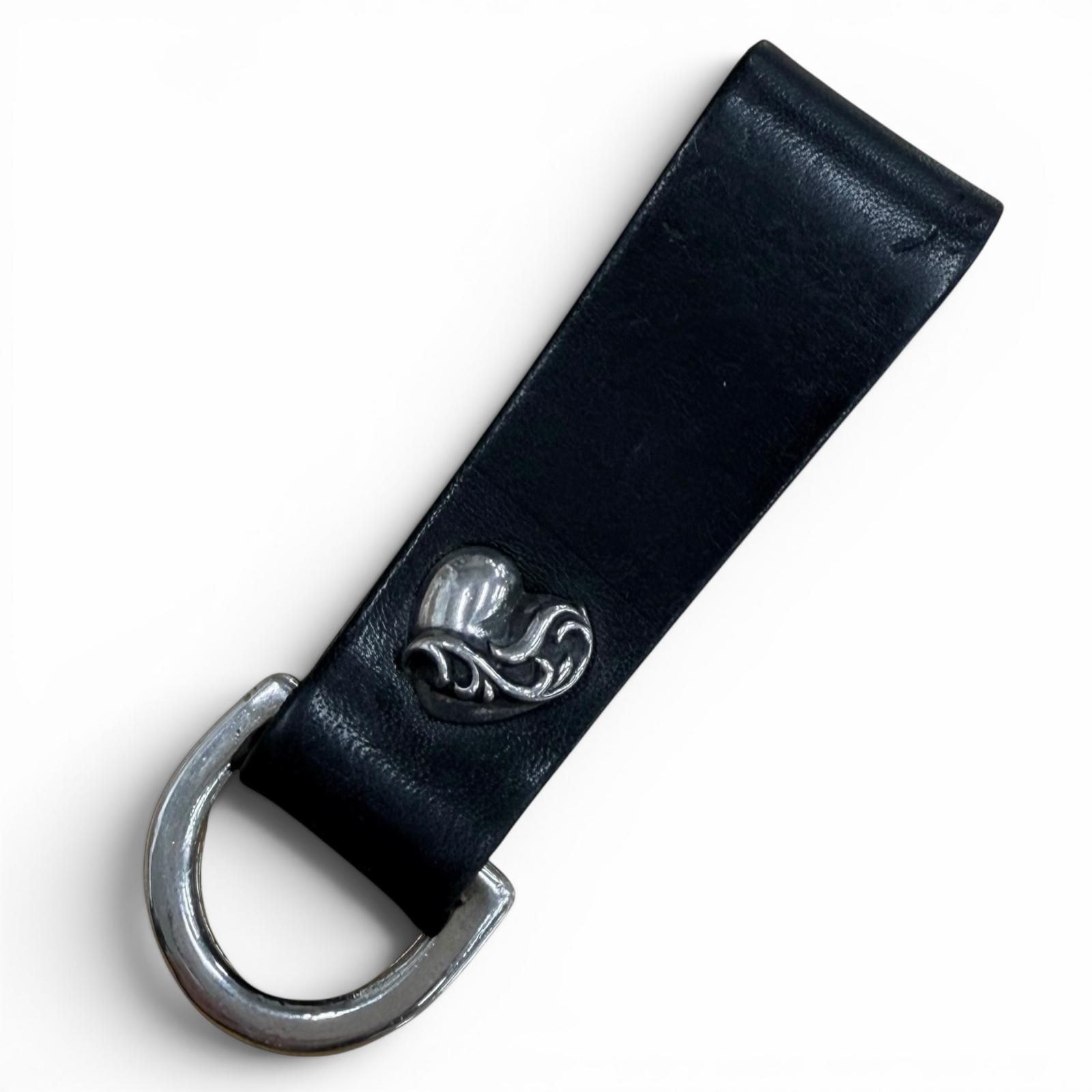 美品▽CHROME HEARTS クロムハーツ レザー 925 Dカン ハートボタン 