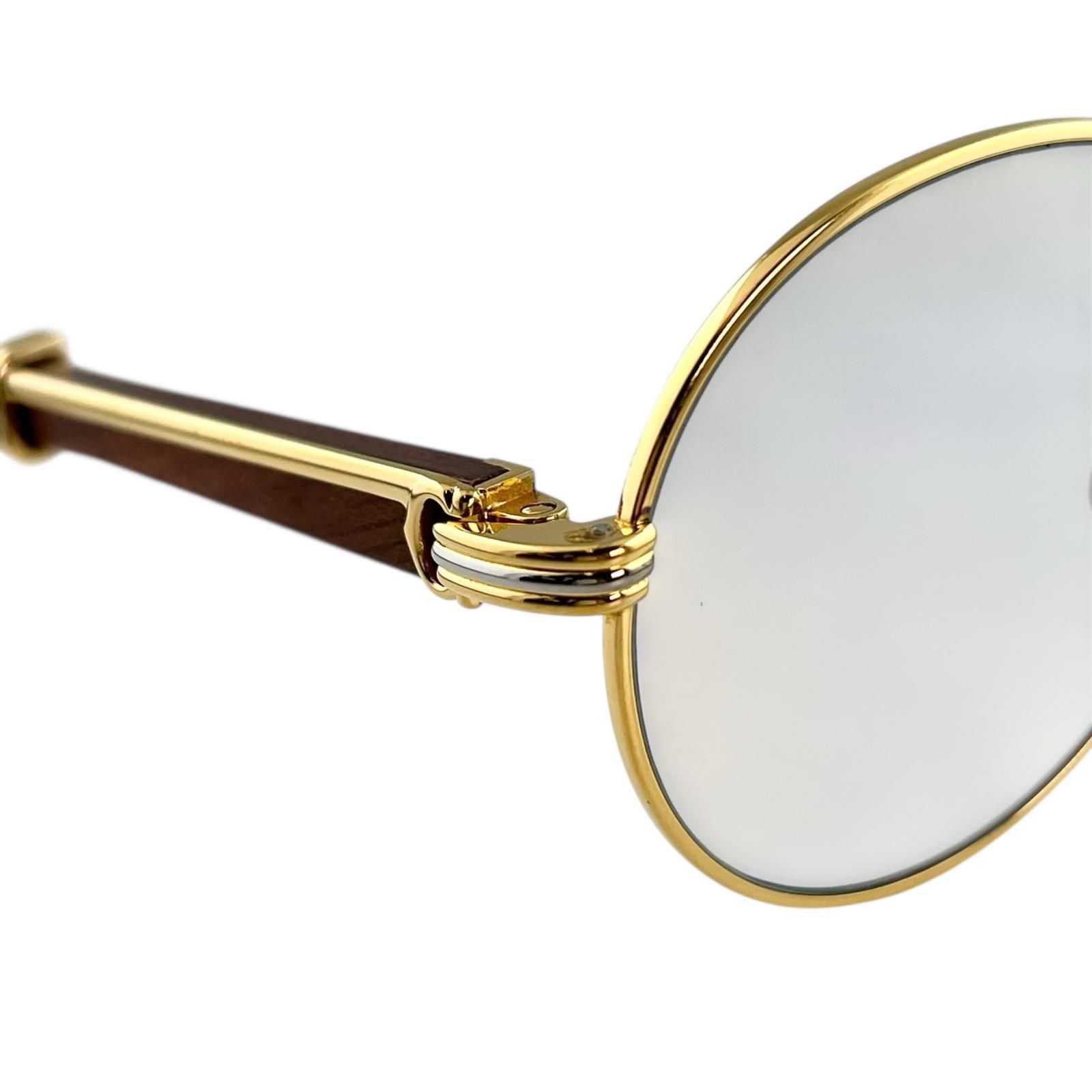 人気▲Cartier カルティエ トリニティ ウッドテンプル サングラス アイウェア ゴールド ブラウン 55⬜︎18 135b フランス製 レディース Cartier - 人気△Cartier カルティエ トリニティ ウッドテンプル
