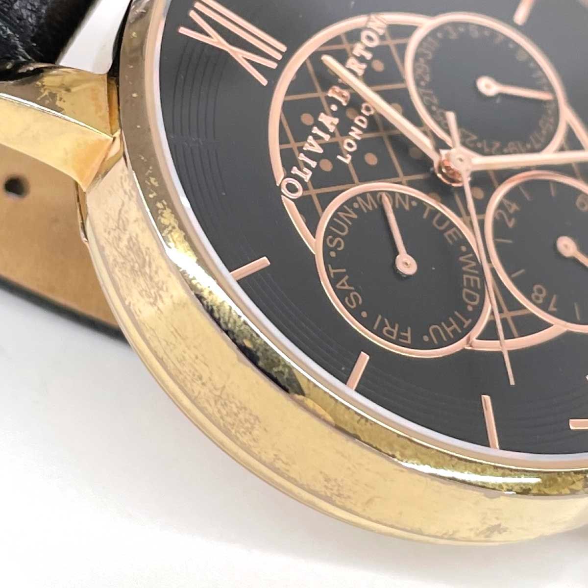 OLIVIA BURTON オリビアバートン 腕時計 クォーツ  SS×レザー/    ゴールドカラー×ブラック レディース / 240001198406 OLIVIA BURTON オリビアバートン 腕時計 クォーツ SS×レザー/ ローズ