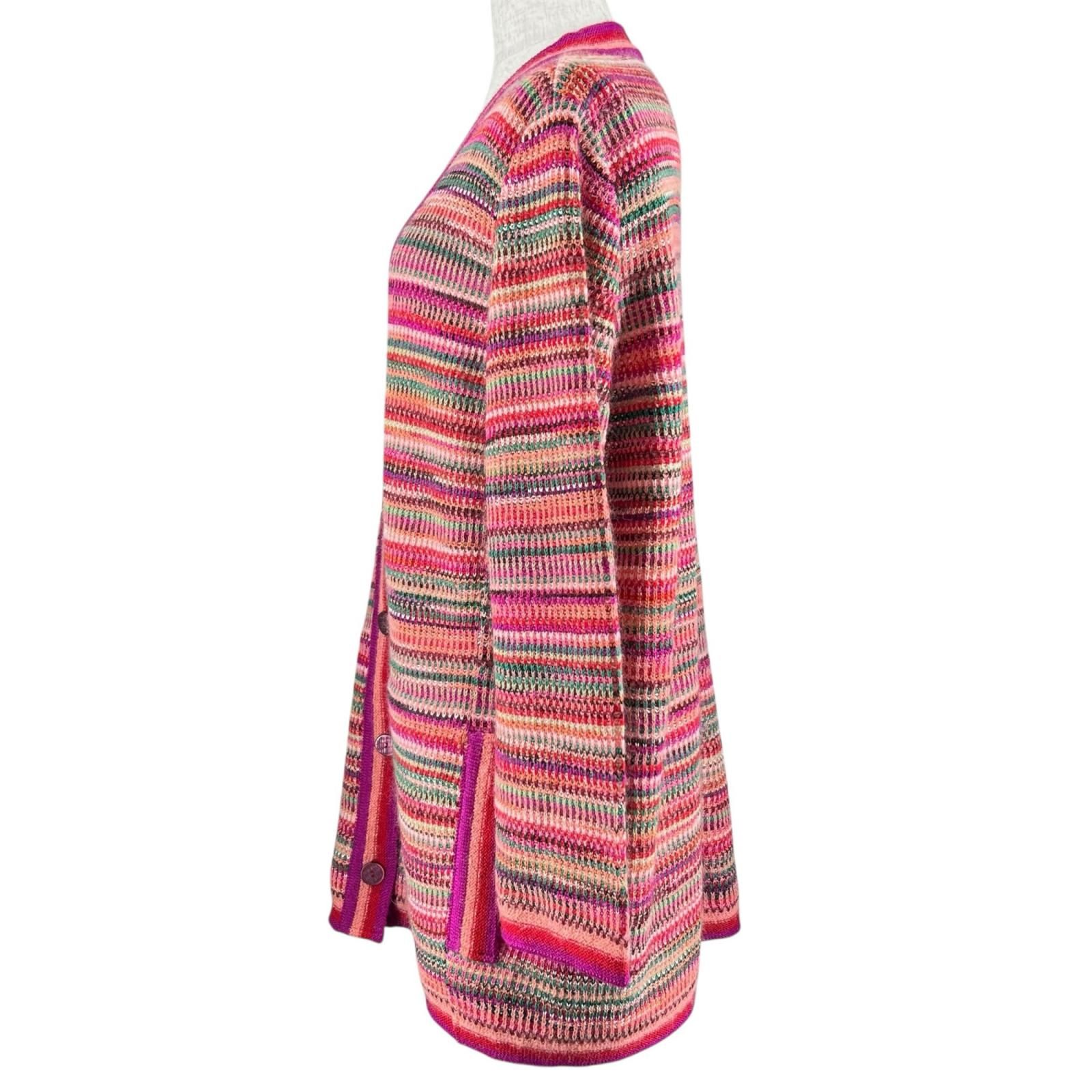 極美品▲Missoni ミッソーニ ウール モヘア マルチストライプ柄 長袖 カーディガン マルチカラー 48 イタリア製 正規品 レディース MISSONI - 極美品△Missoni ミッソーニ ウール モヘア マルチ