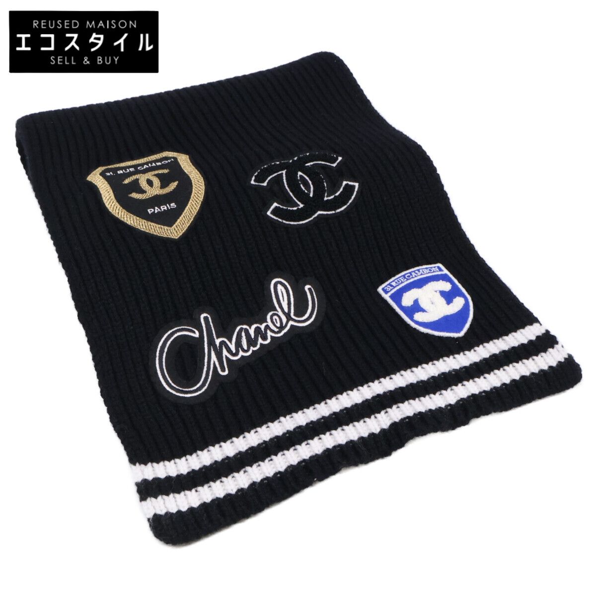 CHANEL シャネル カシミヤ100 ロゴ マルチワッペン マフラー - - メルカリ