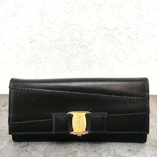 474 送料込み！ 極美品 Salvatore Ferragamo 長財布 ヴァラ ブラック 