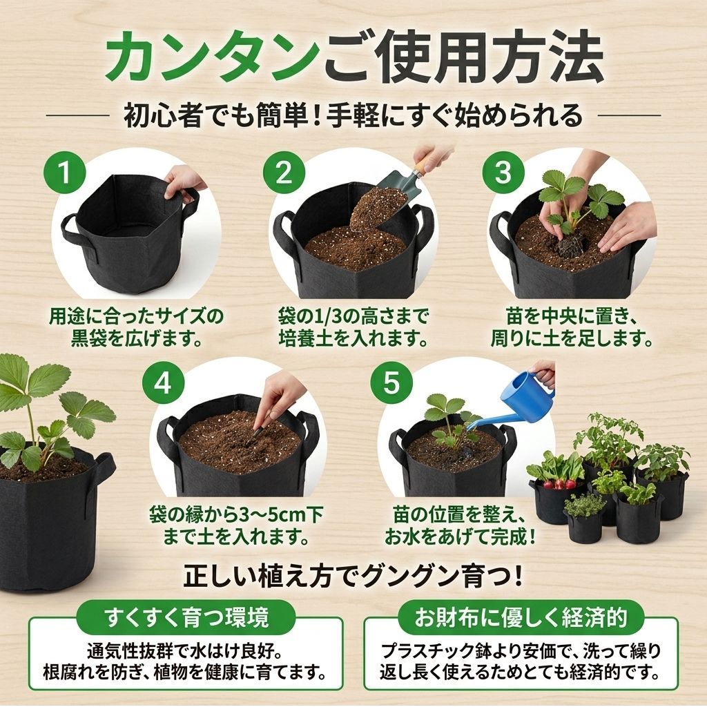 不織布プランター 5ガロン 5個セット 家庭菜園 野菜栽培用 布鉢 植木鉢