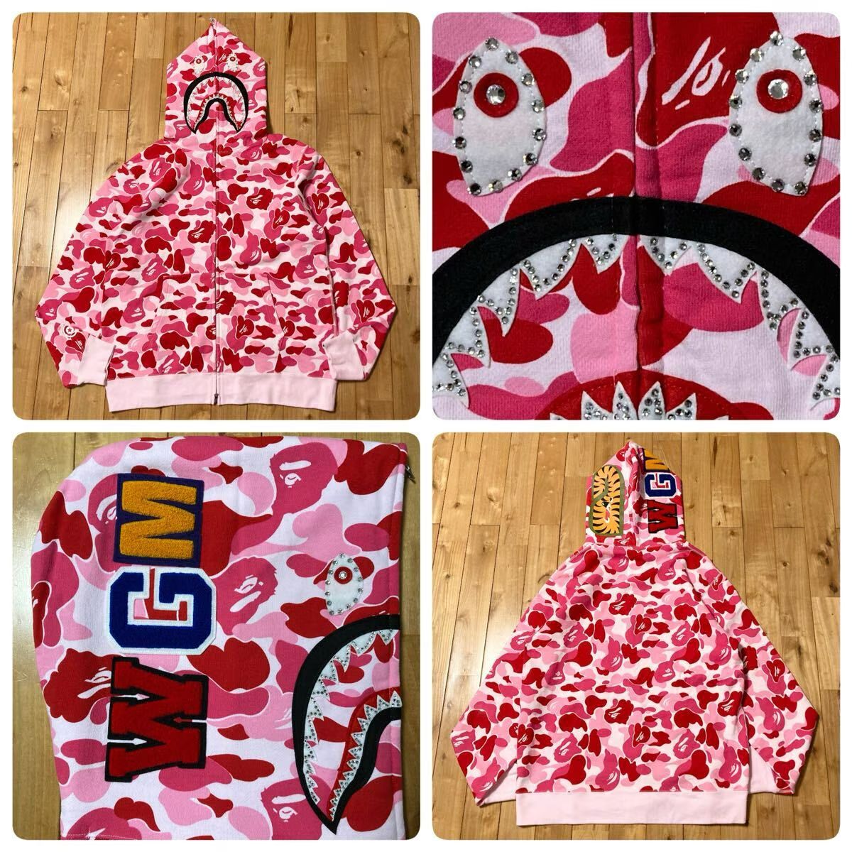 ☆2XL☆ CRYSTAL STONE ABC CAMO PINK シャーク パーカー shark full