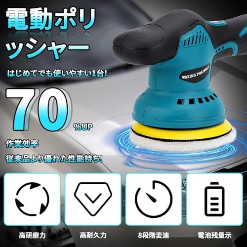 強化版】充電式 電動ポリッシャー 12V ダブルアクション 8段階変速