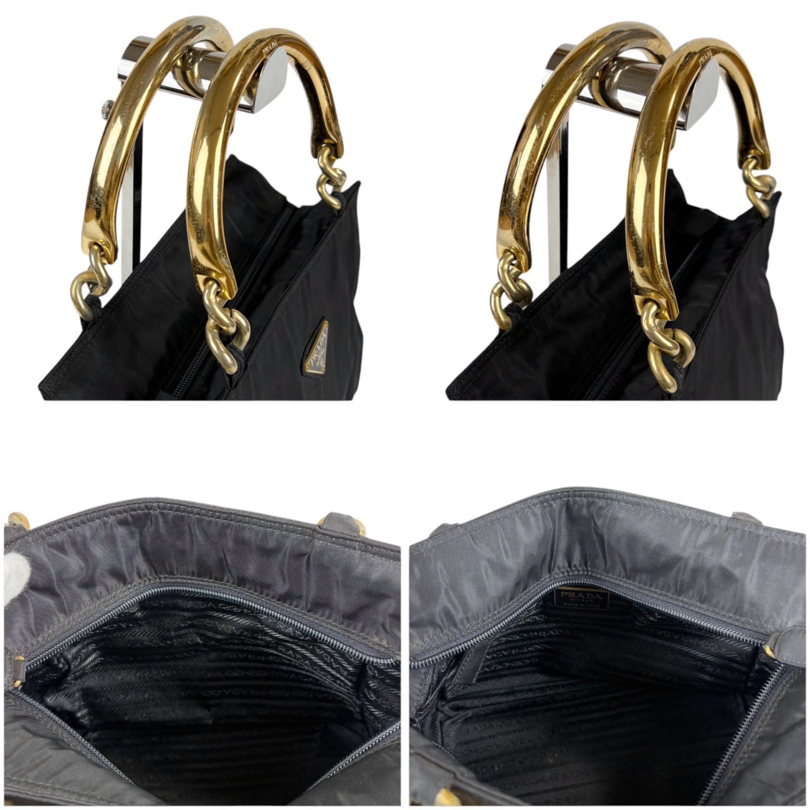 プラダ PRADA トライアングルロゴ メタルハンドルバッグ テスート