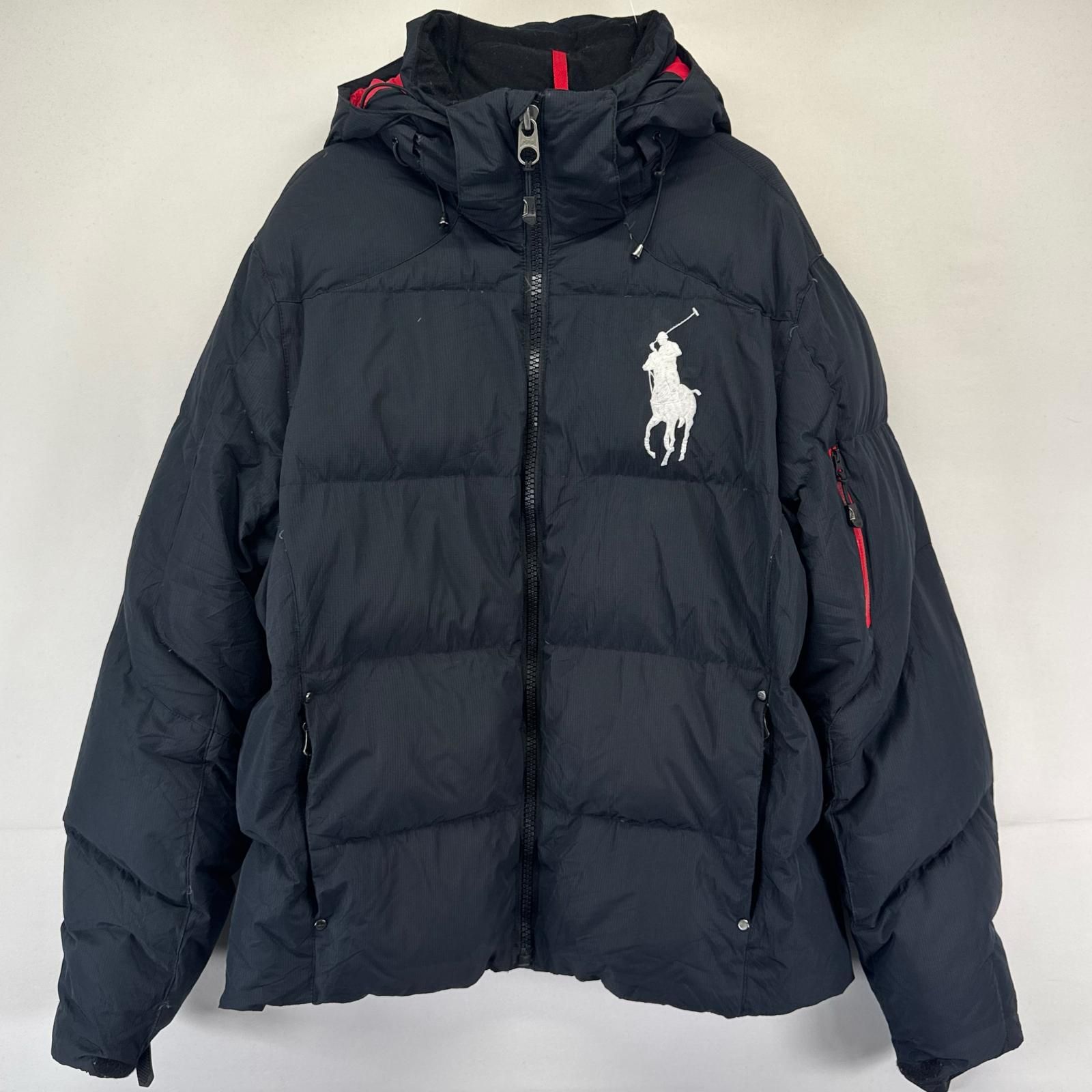 古着 ポロ・ラルフローレン POLO RALPH LAUREN ジャケット フーディー ダウン ワンポイントロゴ ビッグポニー M  ブラック系 メンズ 古着 ポロ・ラルフローレン POLO RALPH LAUREN ジャケット フーディー