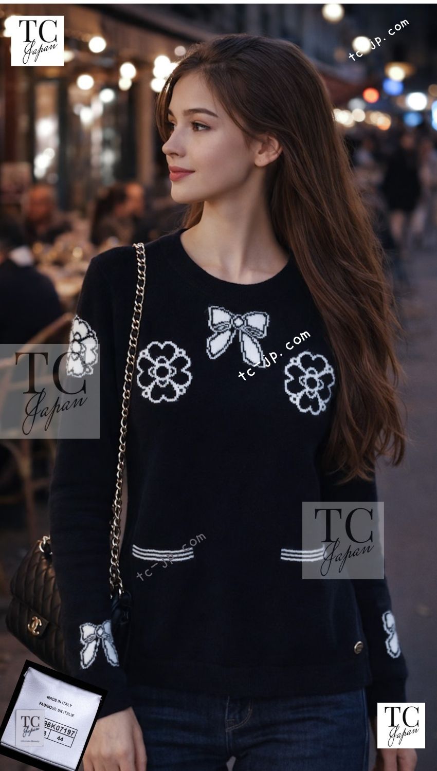 シャネル セーター CHANEL ブラック リボン カメリア カシミア ニット