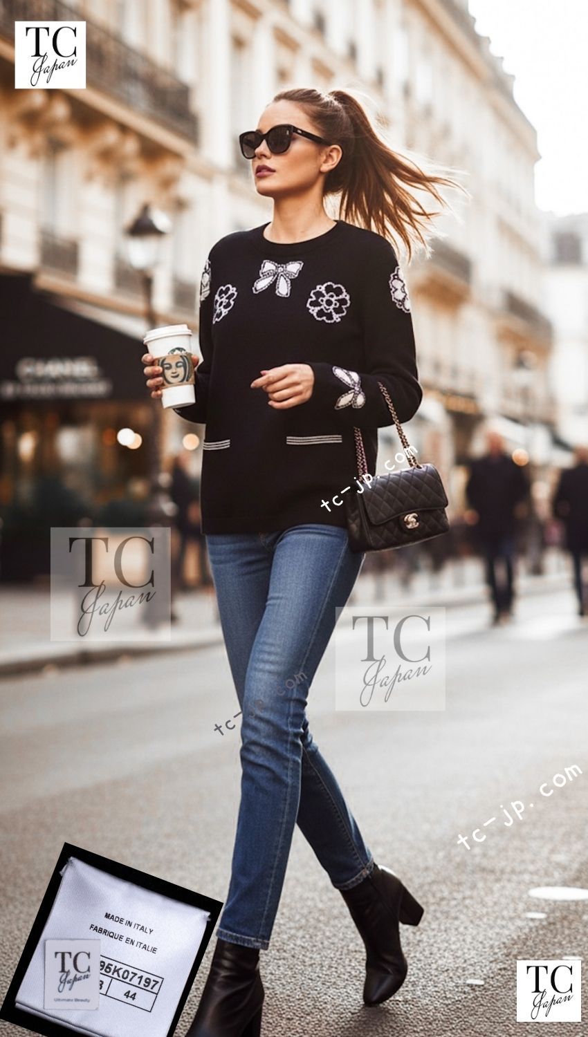 シャネル セーター CHANEL ブラック リボン カメリア カシミア ニット