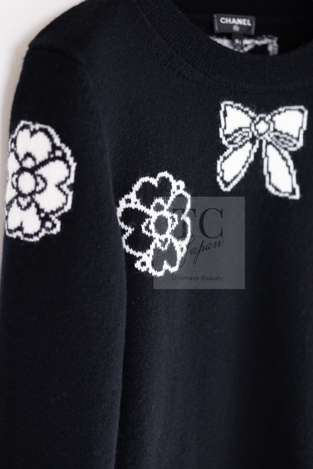 シャネル セーター CHANEL ブラック リボン カメリア カシミア ニット