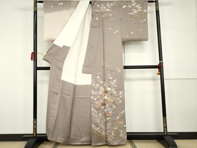 平和屋着物●訪問着　友禅　駒刺繍　鴛鴦枝花文　暈し染め　金彩　正絹　逸品　AABH3699cs 平和屋着物○訪問着 友禅 駒刺繍 鴛鴦枝花文 暈し染め 金彩 正絹 逸品