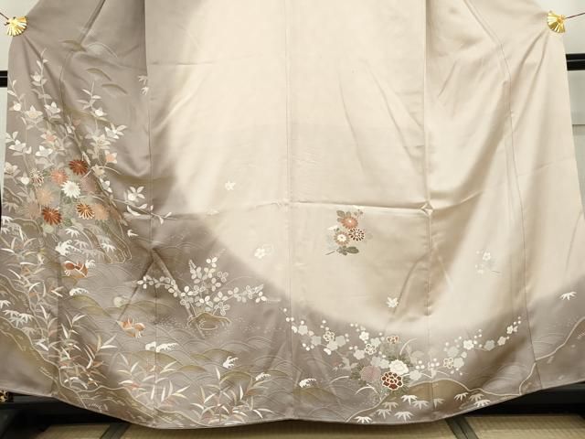 平和屋着物●訪問着　友禅　駒刺繍　鴛鴦枝花文　暈し染め　金彩　正絹　逸品　AABH3699cs 平和屋着物○訪問着 友禅 駒刺繍 鴛鴦枝花文 暈し染め 金彩 正絹 逸品
