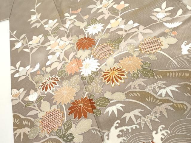 平和屋着物●訪問着　友禅　駒刺繍　鴛鴦枝花文　暈し染め　金彩　正絹　逸品　AABH3699cs 平和屋着物○訪問着 友禅 駒刺繍 鴛鴦枝花文 暈し染め 金彩 正絹 逸品