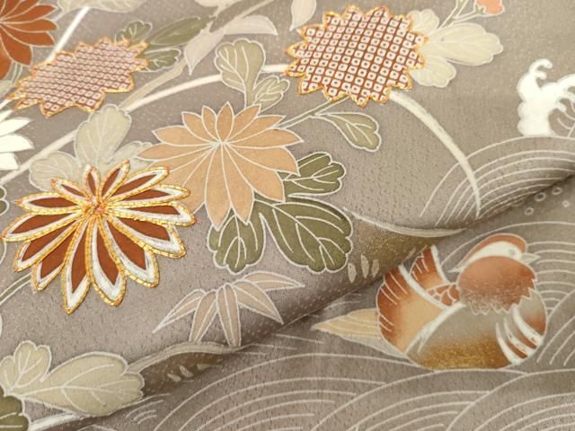 平和屋着物○訪問着 友禅 駒刺繍 鴛鴦枝花文 暈し染め 金彩 正絹 逸品