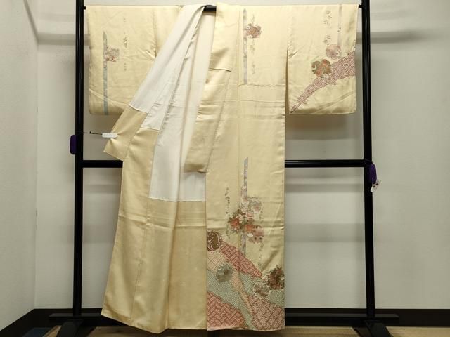 平和屋着物●訪問着　駒刺繍　絞り　雪輪花文　金銀彩　正絹　逸品　CABD9183gh 平和屋着物○訪問着 駒刺繍 絞り 雪輪花文 金銀彩 正絹 逸品