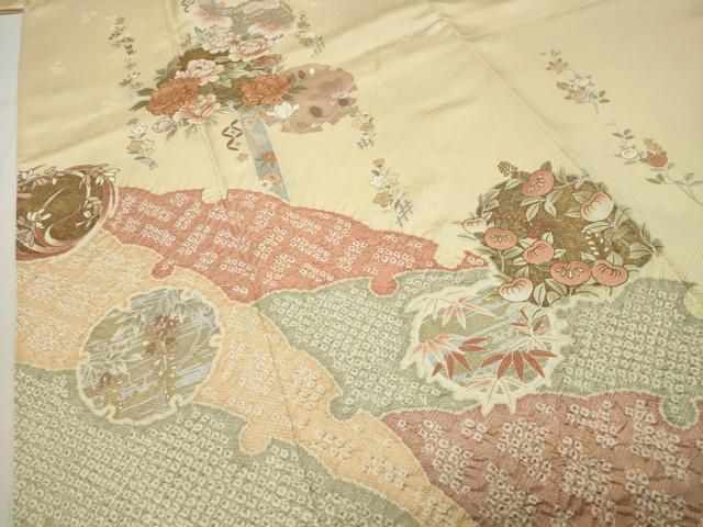 平和屋着物●訪問着　駒刺繍　絞り　雪輪花文　金銀彩　正絹　逸品　CABD9183gh 平和屋着物○訪問着 駒刺繍 絞り 雪輪花文 金銀彩 正絹 逸品