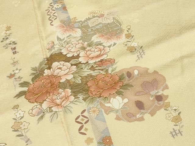 平和屋着物●訪問着　駒刺繍　絞り　雪輪花文　金銀彩　正絹　逸品　CABD9183gh 平和屋着物○訪問着 駒刺繍 絞り 雪輪花文 金銀彩 正絹 逸品