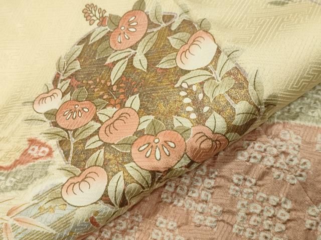平和屋着物●訪問着　駒刺繍　絞り　雪輪花文　金銀彩　正絹　逸品　CABD9183gh 平和屋着物○訪問着 駒刺繍 絞り 雪輪花文 金銀彩 正絹 逸品
