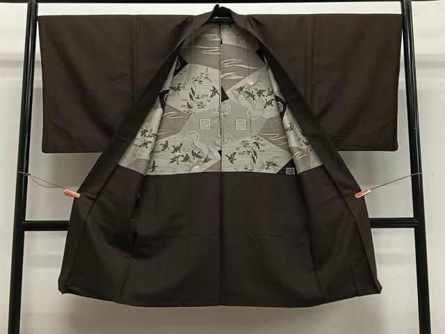 平和屋着物＃男性 長羽織 紬地 霞文 正絹 逸品 CABE4932ua