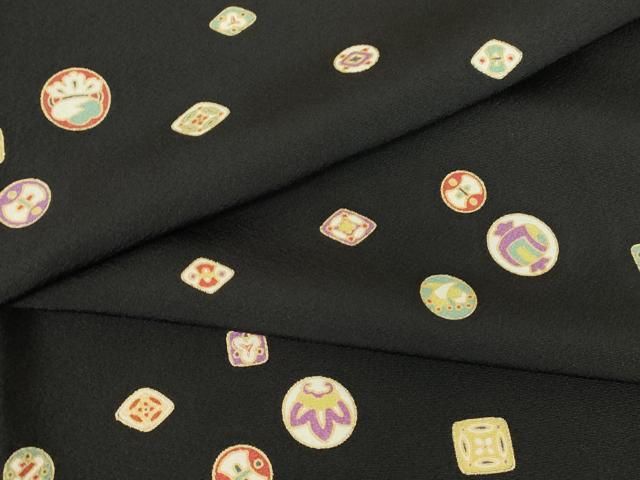 平和屋着物●上質な小紋　宝尽くし吉祥文　黒地　金彩　正絹　逸品　DABE4034az 平和屋着物○上質な小紋 宝尽くし吉祥文 黒地 金彩 正絹 逸品