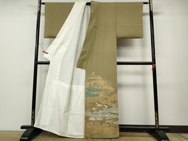 平和屋着物●千くさ染繍　色留袖　刺繍　エ霞飛鶴草花文　金彩　三越扱い　正絹　逸品　CABE7156ut 平和屋着物○千くさ染繍 色留袖 刺繍 エ霞飛鶴草花
