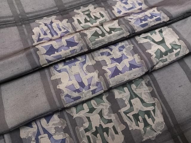 平和屋着物●上質な小紋　紬地　ろうけつ染め　格子　正絹　逸品　AABH5393ph 平和屋着物○上質な小紋 紬地 ろうけつ染め 格子 正絹 逸品 AABH5393ph