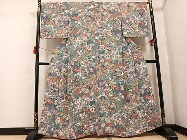 平和屋着物●上質な小紋　友禅　花鳥文　鬼しぼ縮緬　正絹　逸品　AABH6803ph 平和屋着物○上質な小紋 友禅 花鳥文 鬼しぼ縮緬 正絹 逸品 AABH6803ph