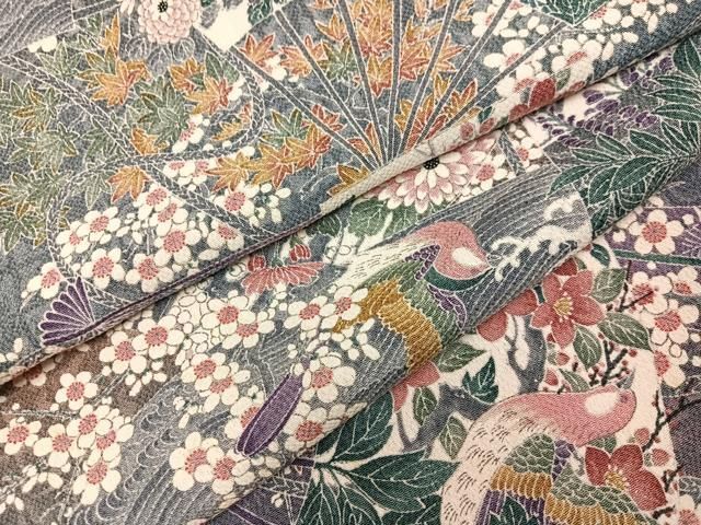 平和屋着物●上質な小紋　友禅　花鳥文　鬼しぼ縮緬　正絹　逸品　AABH6803ph 平和屋着物○上質な小紋 友禅 花鳥文 鬼しぼ縮緬 正絹 逸品 AABH6803ph