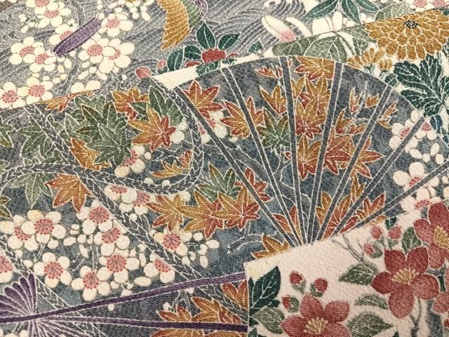 平和屋着物●上質な小紋　友禅　花鳥文　鬼しぼ縮緬　正絹　逸品　AABH6803ph 平和屋着物○上質な小紋 友禅 花鳥文 鬼しぼ縮緬 正絹 逸品 AABH6803ph