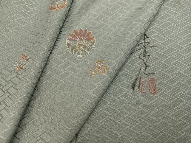 平和屋着物●友禅作家の巨匠　浅井青仁　小紋　草花文　金彩　正絹　逸品　AABH6817ph 平和屋着物○友禅作家の巨匠 浅井青仁 小紋 草花文 金彩 正絹 逸品