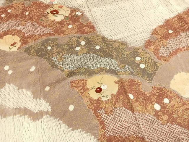 平和屋着物○訪問着 絞り 刺繍 草花文 金糸 金彩 正絹 逸品 AABH4736fy