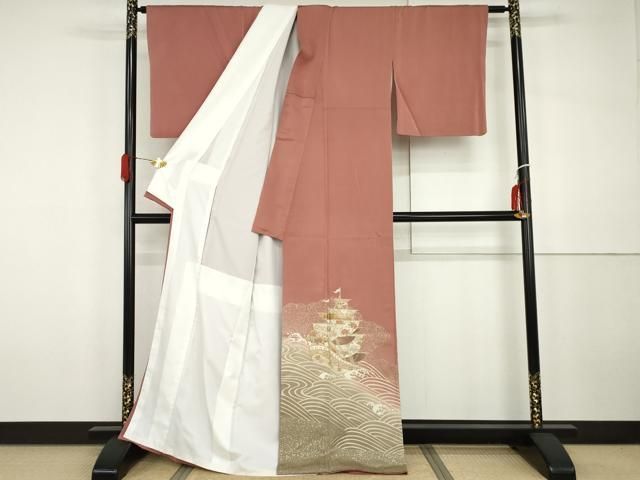 平和屋着物●豪華色留袖　友禅　龍泉　南蛮船　暈し染め　金彩　正絹　逸品　AABH3766cs 平和屋着物○豪華色留袖 友禅 龍泉 南蛮船 暈し染め 金彩 正絹 逸品
