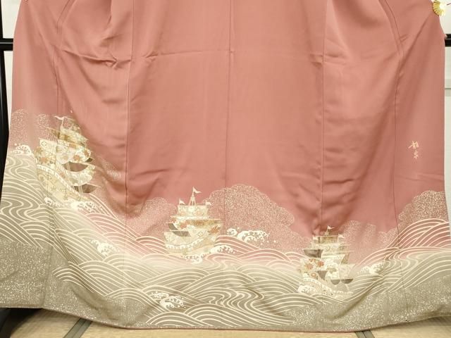 平和屋着物●豪華色留袖　友禅　龍泉　南蛮船　暈し染め　金彩　正絹　逸品　AABH3766cs 平和屋着物○豪華色留袖 友禅 龍泉 南蛮船 暈し染め 金彩 正絹 逸品