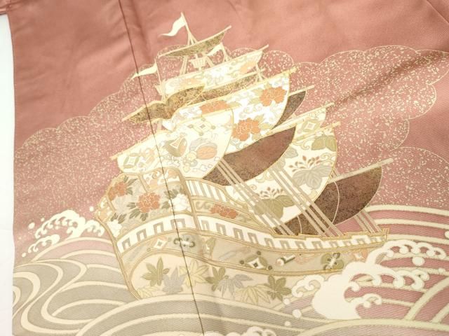 平和屋着物●豪華色留袖　友禅　龍泉　南蛮船　暈し染め　金彩　正絹　逸品　AABH3766cs 平和屋着物○豪華色留袖 友禅 龍泉 南蛮船 暈し染め 金彩 正絹 逸品