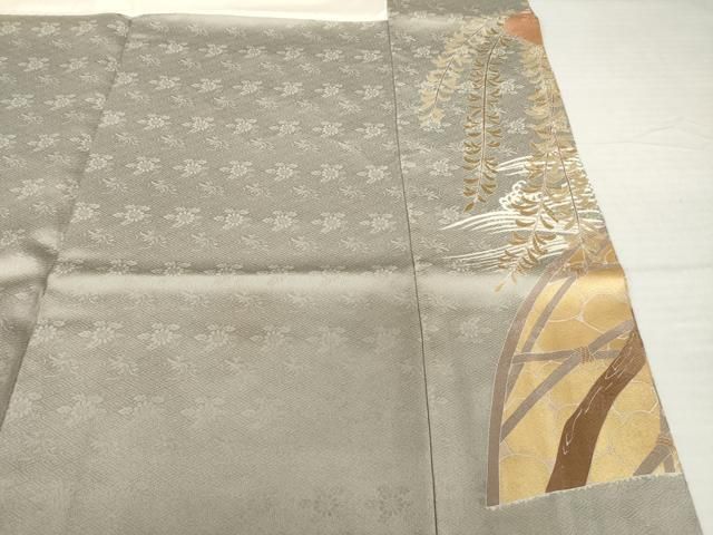 平和屋着物●豪華色留袖　駒刺繍　渡り橋地紙花文　金彩　正絹　逸品　AABH5851ck 平和屋着物○豪華色留袖 駒刺繍 渡り橋地紙花文 金彩 正絹 逸品