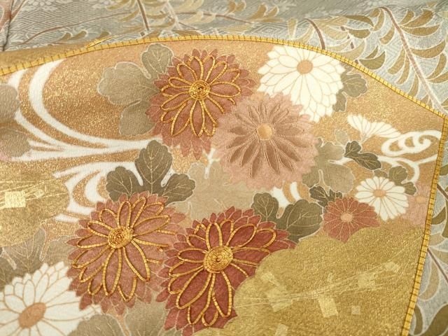 平和屋着物●豪華色留袖　駒刺繍　渡り橋地紙花文　金彩　正絹　逸品　AABH5851ck 平和屋着物○豪華色留袖 駒刺繍 渡り橋地紙花文 金彩 正絹 逸品