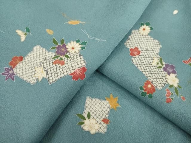 平和屋着物●上質な小紋　本藍　型染め　草花文　やまと誂製　正絹　逸品　AABF5392ph 平和屋着物□上質な小紋 型染め 流水風景文 松竹梅 鬼しぼ縮緬 正絹