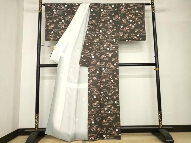平和屋着物●上質な小紋　絞り　流水花文　金彩　正絹　逸品　AABH5859ck 平和屋着物○上質な小紋 絞り 流水花文 金彩 正絹 逸品 AABH5859ck