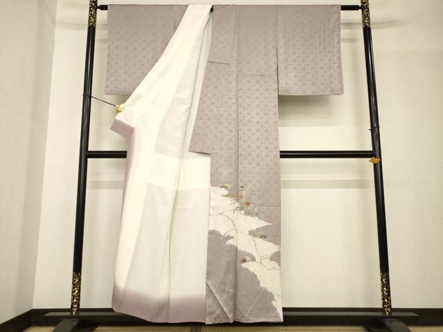 平和屋着物●訪問着　絞り　刺繍　流水草花文　金糸　正絹　逸品　AABH5912ck 平和屋着物○訪問着 絞り 刺繍 流水草花文 金糸 正絹 逸品 AABH5912ck