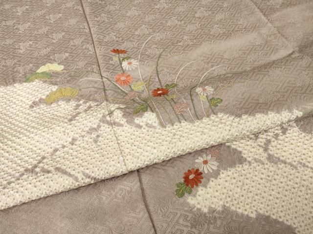 平和屋着物●訪問着　絞り　刺繍　流水草花文　金糸　正絹　逸品　AABH5912ck 平和屋着物○訪問着 絞り 刺繍 流水草花文 金糸 正絹 逸品 AABH5912ck