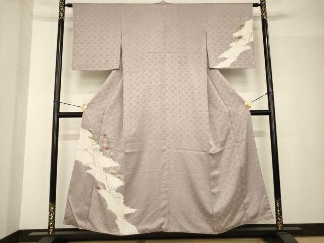 平和屋着物○訪問着 絞り 刺繍 流水草花文 金糸 正絹 逸品 AABH5912ck