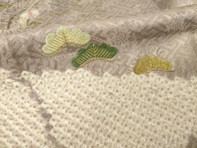 平和屋着物●訪問着　絞り　刺繍　流水草花文　金糸　正絹　逸品　AABH5912ck 平和屋着物○訪問着 絞り 刺繍 流水草花文 金糸 正絹 逸品 AABH5912ck