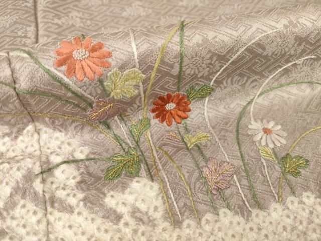 平和屋着物●訪問着　絞り　刺繍　流水草花文　金糸　正絹　逸品　AABH5912ck 平和屋着物○訪問着 絞り 刺繍 流水草花文 金糸 正絹 逸品 AABH5912ck