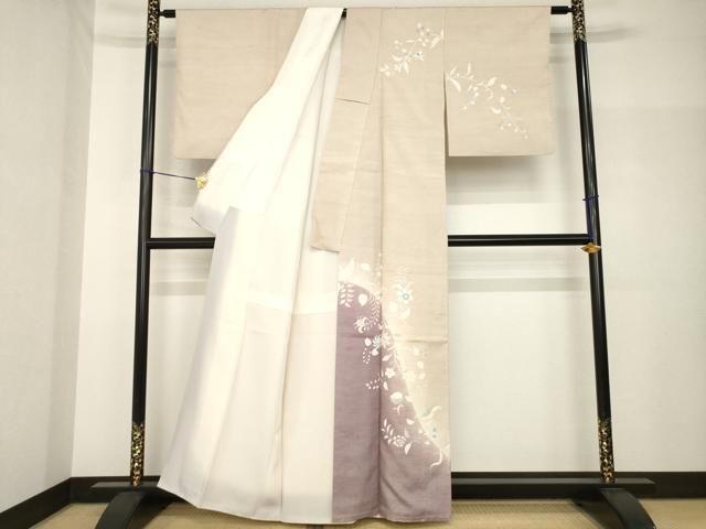 平和屋着物●訪問着　紬地　花唐草文　暈し染め　正絹　逸品　AABH7056ck 平和屋着物○訪問着 紬地 花唐草文 暈し染め 正絹 逸品 AABH7056ck