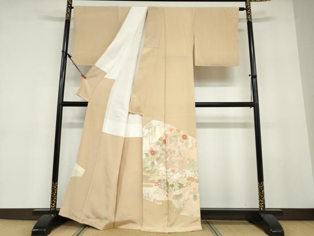 平和屋着物●豪華色留袖　駒刺繍　流水草花文　金彩　正絹　逸品　DABD9330ud 平和屋着物○豪華色留袖 駒刺繍 流水草花文 金彩 正絹 逸品 DABD9330ud